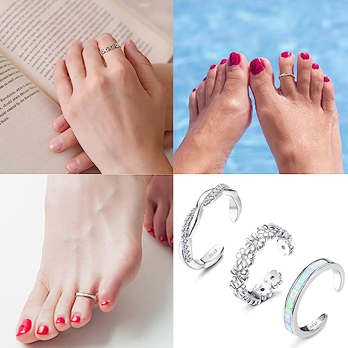 Fiasaso 925 Sterling Silver Toe Rings For Women Adjustable 14K White Gold Plated Silver thumb #6