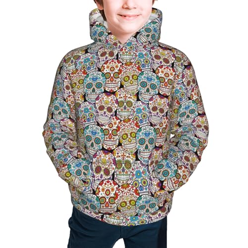 Colorful Sugar Skull Kid Hoodies Boys Sweatshirts Girls Pullover with Pocket3