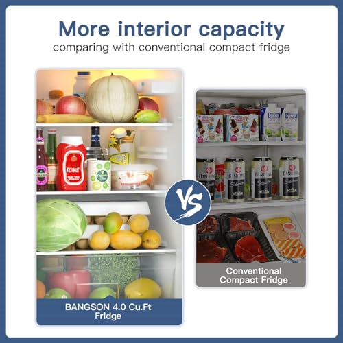 BANGSON 4.0 Cu.Ft Small Refrigerator with Freezer, Small Fridge with Top Freezer, for Apartment, Bedroom, Dorm, and Office, Double Door, Black