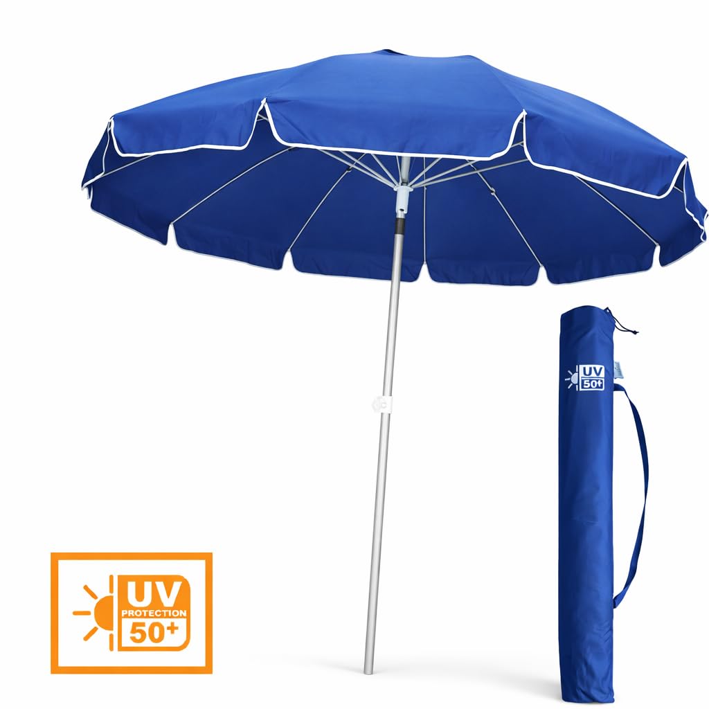 DANYX Ombrellone Mare Spiaggia 200 cm Antivento 12 Stecche Fibra di Vetro, Palo Alluminio 32 mm, UV50+ Inclinabile 45°, AirVent, Punta Trivella con Custodia
