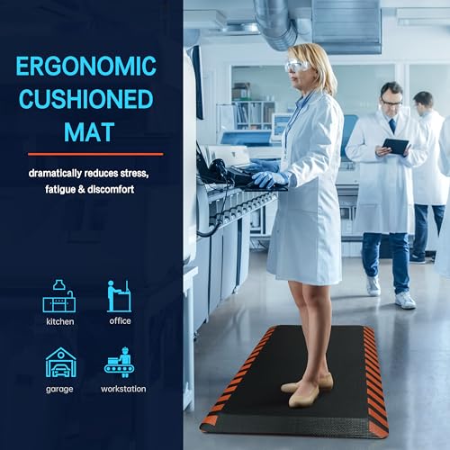 Image of FEATOL Anti Fatigue Mat Industrial, Ergonomic Standing Floor Mat for Work for Stand -Safety Support for Leg & Back Pain(Orange Border, 24 inch x 70 inch, 2PC)