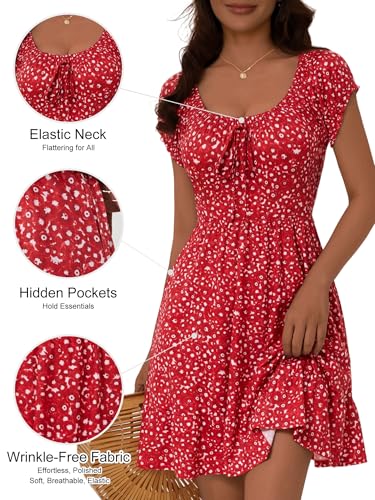 Image of HUHOT Teen Petite Women Floral Short Summer Mini Dresses with Pockets Cute Milkmaid Sundress 2026