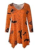 Picture of LARACE Plus Size Tops Halloween Shirts for Womens 3/4 Sleeve Pumpkin Tunic V Neck Casual Blouse for Leggings(Flower58 2X)