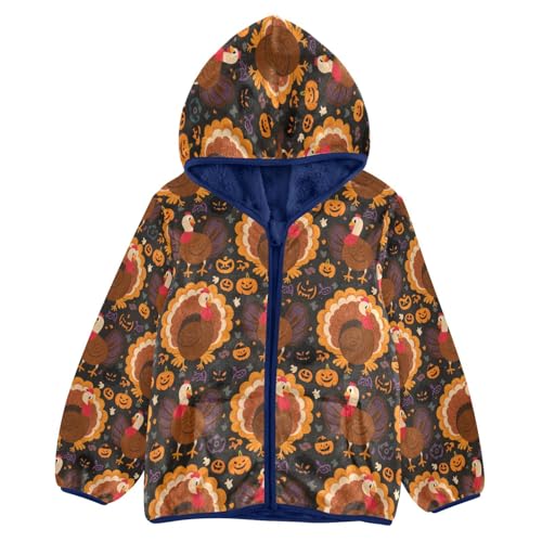 Turkey Pumpkin Halloween Background Design Toddler Fleece Jacket Girl Boys Hooded Fleece