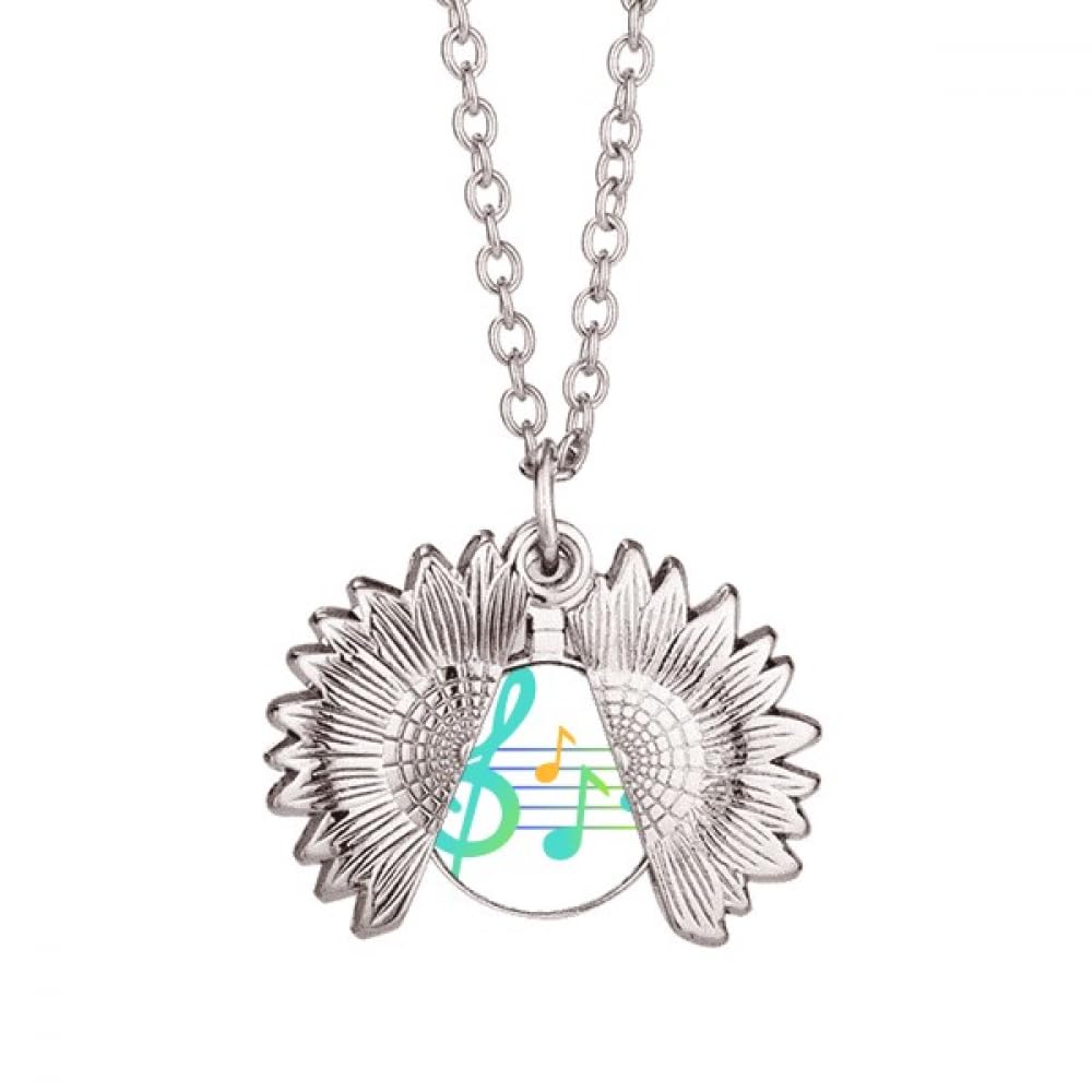 Fluorescence Musical Mark Sunflower Necklace Pendant Locket Jewelry