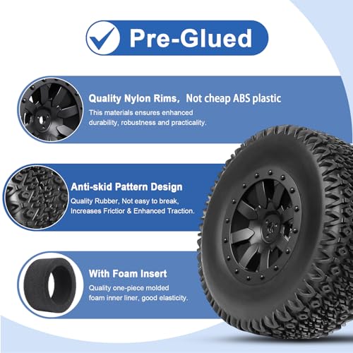 Image of RC Wheel Set 4pcs Tires and Wheels Rims Pre-Glued SCT Tires for 1:10 RC Short Course Truck Slash 4x4 2WD VKAR 10SC HPI Losi SCT Redcat Blackout SC (Style B)