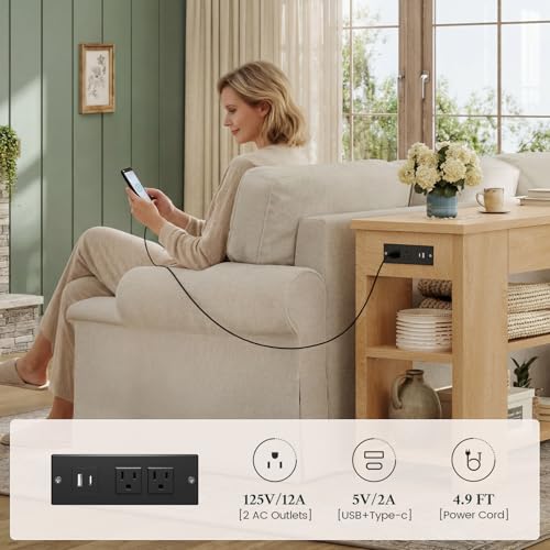 Image of 71.8 Inch Extra Long Console Table with Drawers, Farmhouse Long Console Table with Shelves & Built-in Outlets, Entryway Table with Storage for Living Room, Entryway, Hallway, Natural
