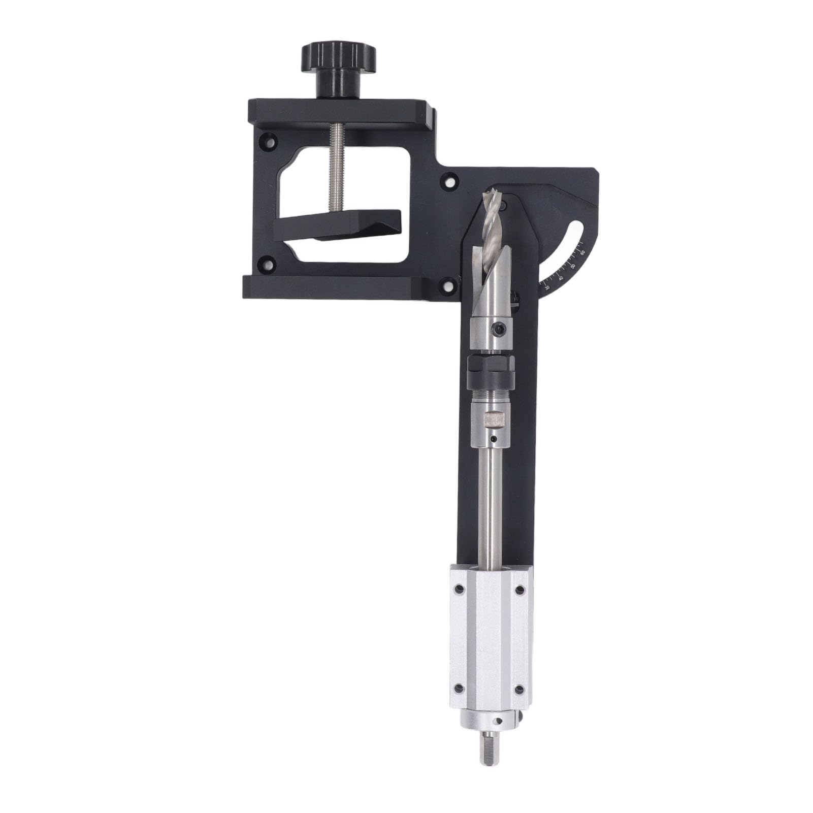 Kit di punte per forare angoli in legno, guida regolabile da 0 a 60 gradi per barre tonde da 30 a 70 mm, con punta a scalino e chiavi esagonali per progetti di falegnameria di
