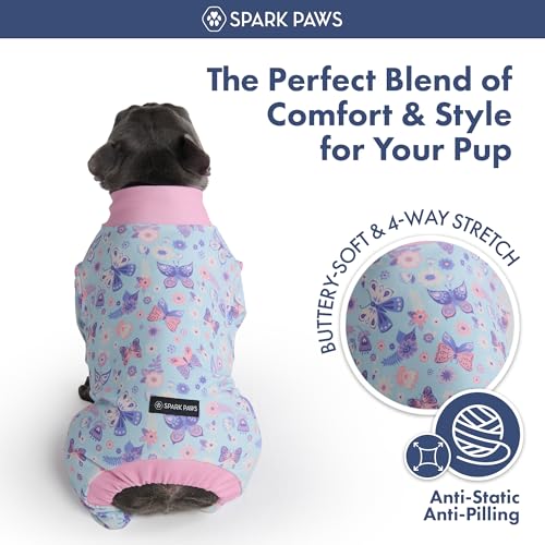 Image of Spark Paws Dog Pajama, Dog Recovery Suit Male, Onesie, Ultra-Soft and 4-Way Stretch, for Small Medium and Large Breed - Butterfly Dreams - 5XL