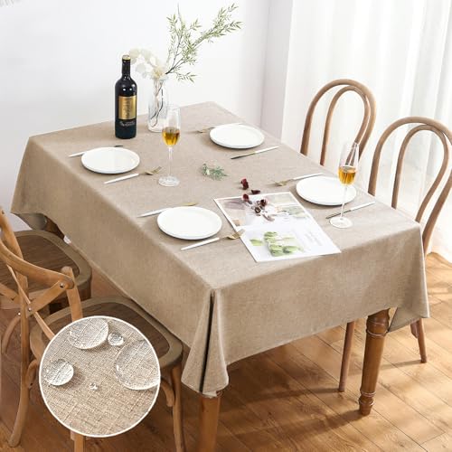 Image of AUSSPVOCT 2 Pcs Textured Faux Linen Table Cloth for Rectangle Table - 52x70 Inch Cloth Tablecloth Rectangular Waterproof Washable Fabric Dining Table Cover for Spring Wedding Party Kitchen Decor