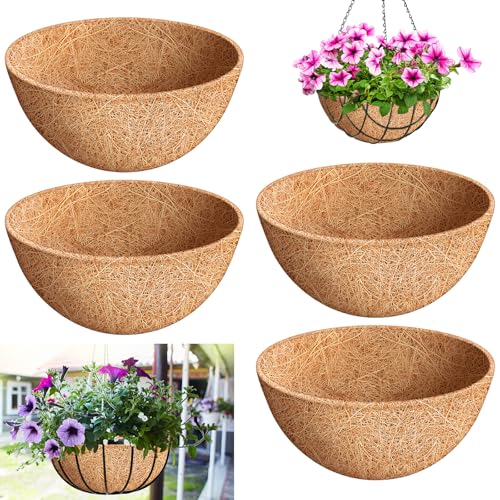 Riare 4 Pack 16 Inch Round Coco Liners Replacement 100% Natural Coconut Coir Liners for Hanging Baskets Garden Flower Vegetables Planter Pot Window Box Fence Decks