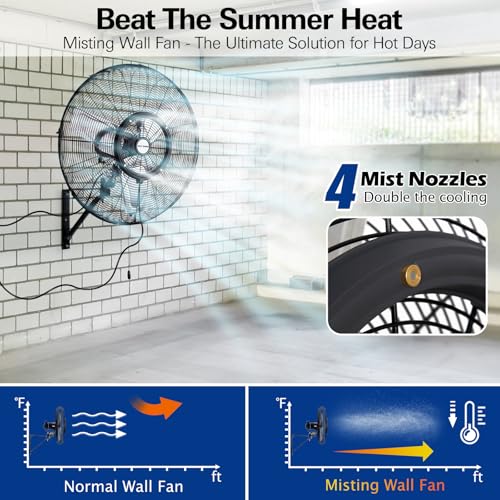 Image of BILT HARD 24 inch Oscillating High-Velocity Outdoor Wall Misting Fan, 3-Speed Patio Fans for Outside, 80 Oscillation, Waterproof, Industrial Wall Mount Fan for Outdoor- UL Listed