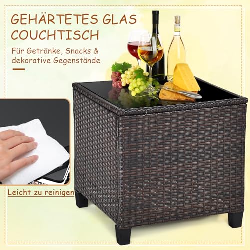 3tlg. Rattan Balkonset, Polyrattan Gartenmöbel Set mit Gartensessel & Rattantisch, Gartensitzgruppe Bistroset inkl. Sitzkissen & Rückenkissen, Terrassenmöbel für Garten Indoor Balkon – Bild 6