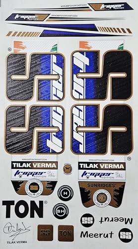 Image of Cottontail Cricket Bat Sticker | 4D TILAK English Willow Sports Fiber Tape Embossed Accessories | Blue