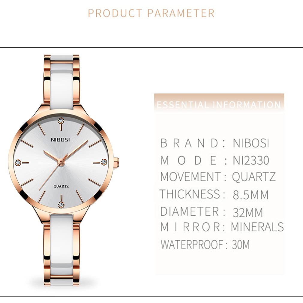 Relojes para mujer Diamond Luxury Gold Silver Señoras Femenino Clásico Moda Analógico Cuarzo Impermeable Reloj de Acero Inoxidable Luminoso Día Fecha Esposa Regalos Reloj de Pulsera NIBOSI