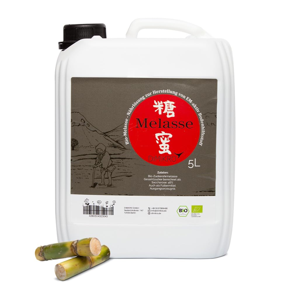 DIMIKRO Mélasse de canne à sucre fabriquée en Allemagne - Qualité biologique - Haute teneur en sucre pour la fabrication de micro-organismes actifs ou additifs alimentaires pour animaux (5 litres)