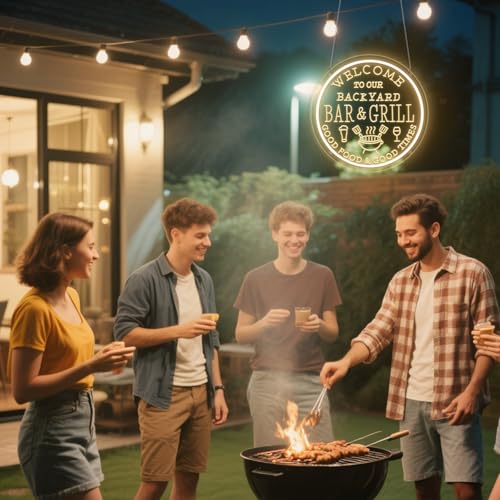 Image of Bar and Grill Neon Sign,WELCOM TO OUR BAR&GRILL ,Bar & Grill Sign, Backyard Patio Wall Art,Bar Sign,Grill Sign Backyard Sign BBQ Grilling Light Up Sign for Backyard,Garden Yard,Patio Decor, Housewarming Gift(Dimmable)