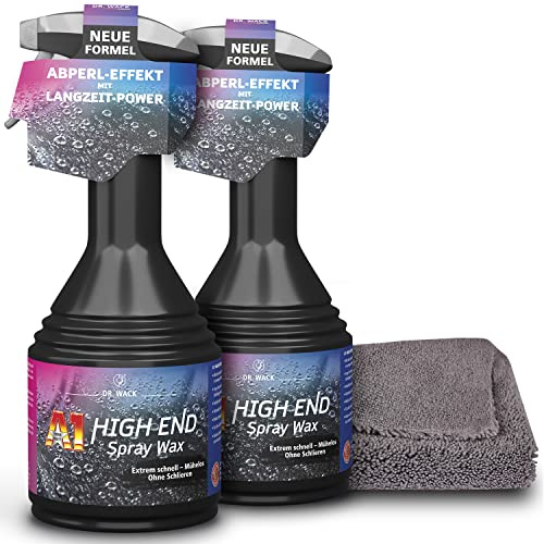 detailzone Auto Pflege Set: 2x Dr. Wack A1 HIGH END Spray Wax Lack-Versiegelung, Wachsversiegelung + Premium Mikrofaser 520GSM Poliertuch