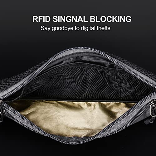 MYCARBON Bauchtasche Gürteltasche Flach Reisen Sport Hüfttasche RFID 100% Diebschutz | Wasserdicht | Joggen Fahrradfahren Reise Laufen | Hüfttasche Damen Herren Grau
