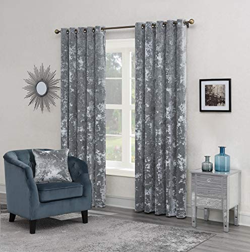 Harvey Williams Crushed Velvet Fully Lined Curtain Pair Ringtop Eyelet (Dove Silver, 46" wide x 72" drop (117cm x 183cm))