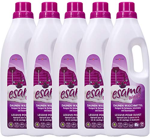 Esama wash 5x1L Daunenwaschmittel bis zu 80 Waschgänge für Daunen, Daunendecken, Daunenjacken, für weiße, als auch für farbige Textilien und Handwäsche geeignet Cover