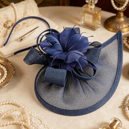 Image of DRESHOW Women Fascinator Hats Tea Party Hat Vintage Pillbox Hat Headband for Cocktail