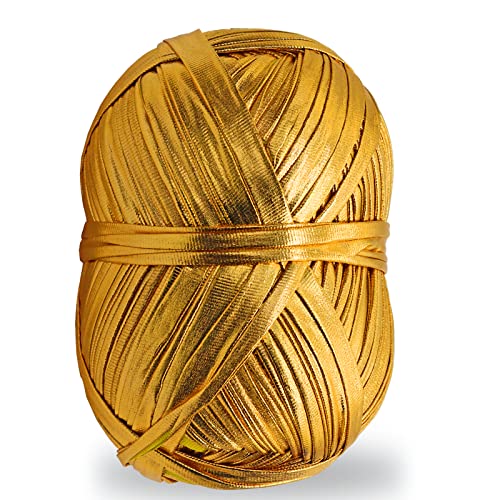 FREEBLOSS Metallisches Häkelgarn 4x100g | Goldenes T-Shirt Garn Für DIY Projekte | Weiches Polyester-Garn Für Taschen & Decken