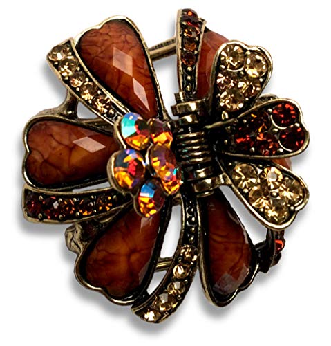 Ribbons and Flowers Metal Hair Claw Rhinestones and Sequins Antiqued Fashion Clip Lovely (Brown)