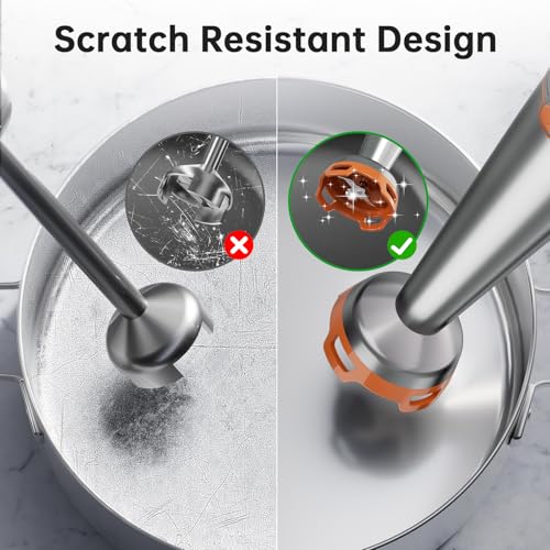 Image of Turelar Immersion Blender Handheld Corded Hand Blenders Set 1100W, Trigger Variable Speed 5 in 1 Stick Emulsifier with Chopper, Whisk and Frother for Soup, Baby Food and Smoothies, Orange