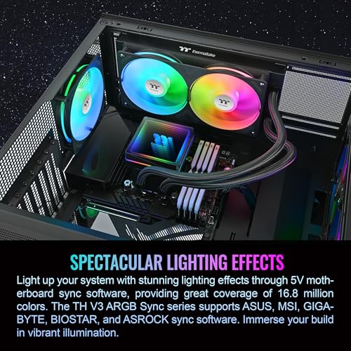 Image of Thermaltake TH240 V3 ARGB CPU Liquid Cooler; Intel /AMD; 1x240mm 500~2000rpm Single Frame ARGB Fan; 240mm Radiator; ARGB Infinity Mirror; Rotatable Pump Head; Black; CL-W465-PL12SW-A