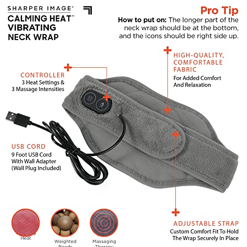 Calming Heat Neck Wrap By Sharper Image Personal Electric Neck Heating Pad With Vibrations, 3 Heat & 3 Vibration Settings- 9 Relaxing Combinations #TOP3