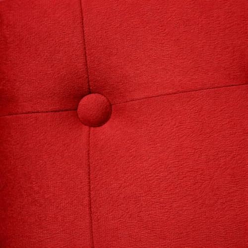 Image of Velvet Cube Ottoman Stool | Upholstered Pouffe with Tufted Design | Soft Footrest Sofa Side Stool for Living Room, Bedroom & Lounge - Red