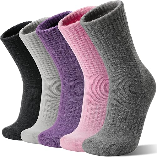 Image of Sandsuced 5 Pack Merino Wool Boot Hiking Socks for Women Warm Winter Thick Thermal Cozy Work Soft Ladies Socks