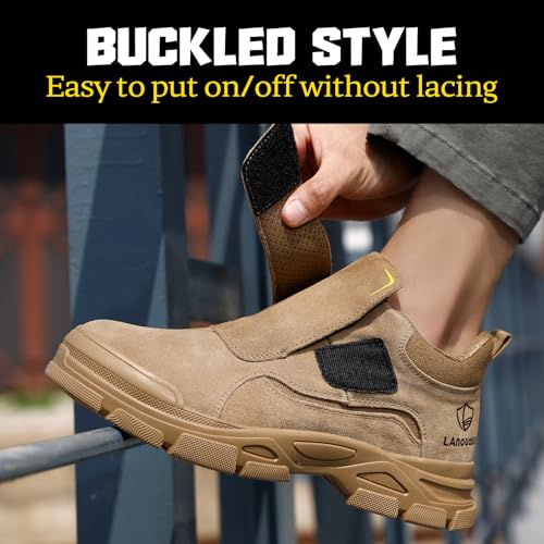 Image of GLANOUDUN Steel Toe Boots for Men, Welding Work Boots with Puncture-Resistant Midsole, High Top Hook and Loop Safety Footwear for Welding Workshop Construction Warehouse Factory