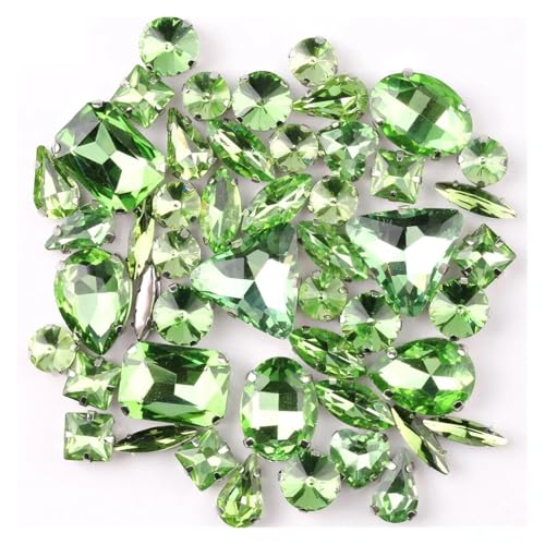 WENH Ajuste de garra de Metal plateado, 50 unidades/bolsa de formas, mezcla de colores, cristal for coser, diamantes de imitación, vestido de boda, zapatos, bolsas, adorno artesanal(A9 Light Green)