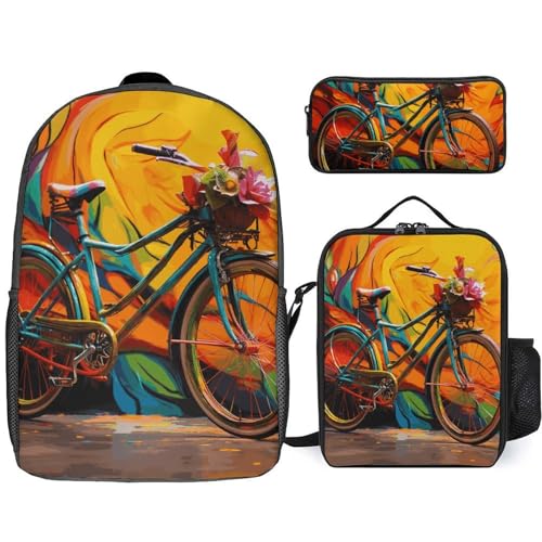Colorful Bicycle Backpack Set Lightweight Bag Lunch Box Pencil Bags for Women Men Bookbags 3 in 1