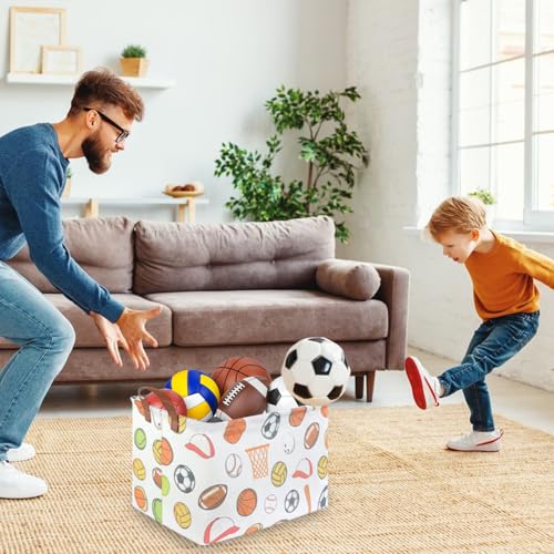 Image of Rectangular Ball basket,Kids Storage Bins, Foldable and waterproof canvas kids basket organizer, Boys toy box,boys Room Decor,shelf basket(Ball game)