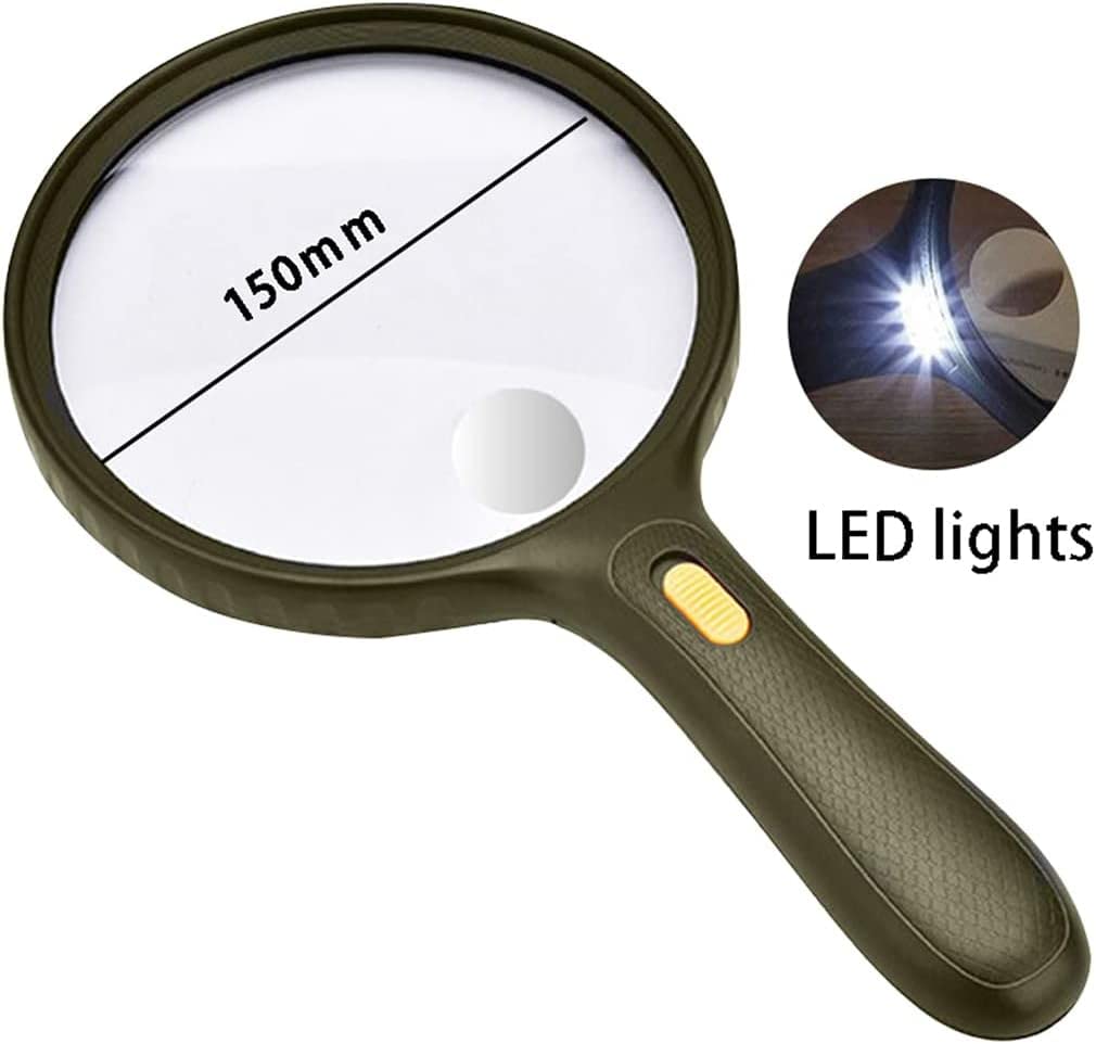 Lupa de Mano con Aumento de 20X/60X con 4 Luces LED, Lupa iluminada de 150 mm para Lectura, Ideal para Personas Mayores, para Leer Monedas, Sellos, mapas e inspecciones. Lentes neg