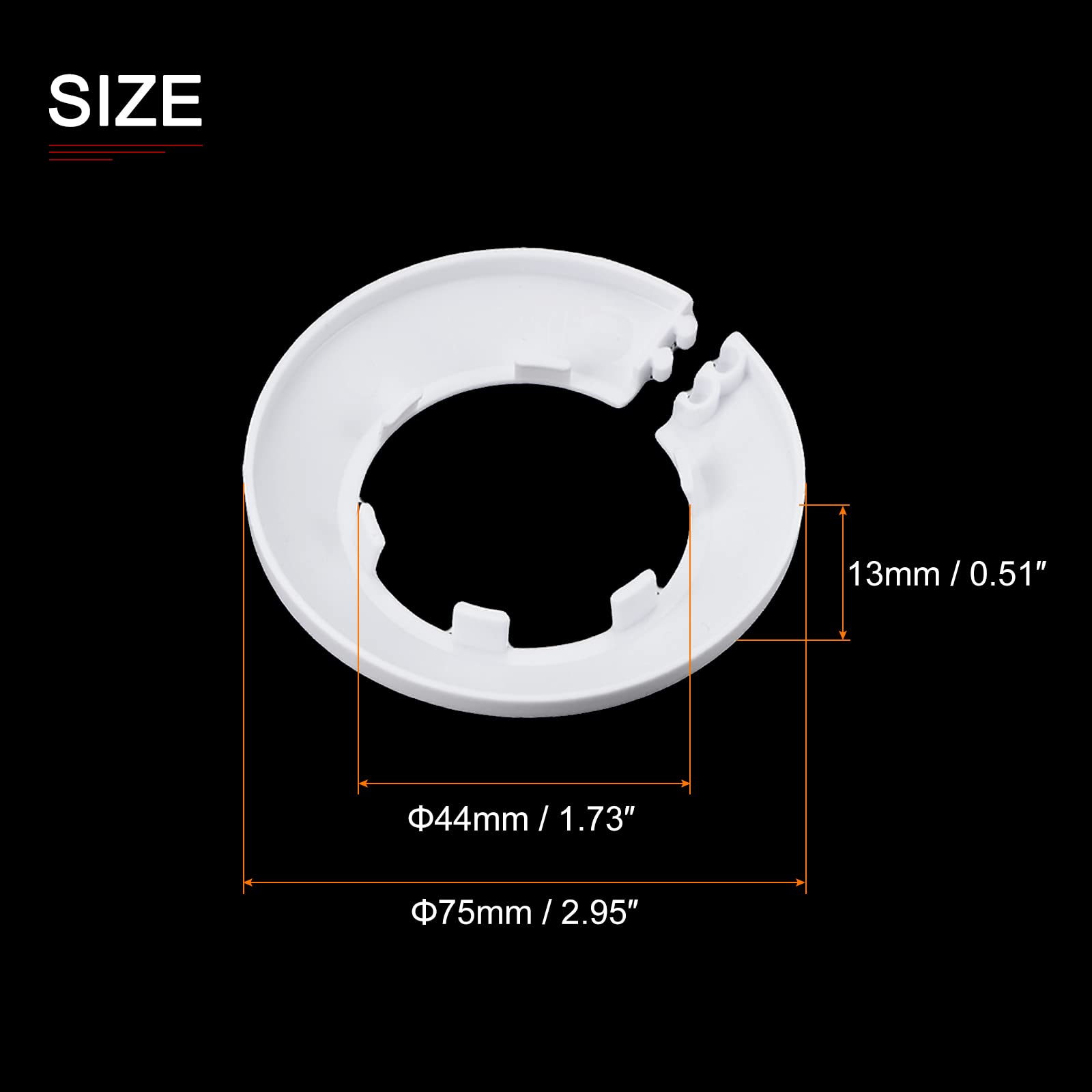 DTGN 75x13mm(DxT) Pipe Cover Decoration - 4Pack - Good for Bathroom Kitchen 44mm Dia Pipe - PP Plastic Escutcheon - White - Image 2