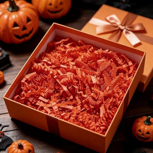 Image of 1 /2LB Orange Crinkle Cut Paper Shred Filler Great for Gift Wrapping, Orange Basket Fillers, Birthday, Gift Wrapping, Anniversary, Halloween Thanksgiving Christmas Party Decor Filling Supplies