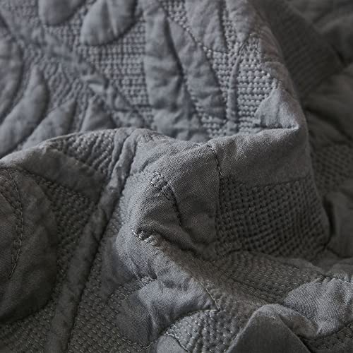MarCielo 3-Piece 100% Cotton Oversized Bedspread Lightweight Quilt Coverlet Embroidery Farmhouse Bedding Set T0 (Dark Grey, Oversized Queen (100"x106"))