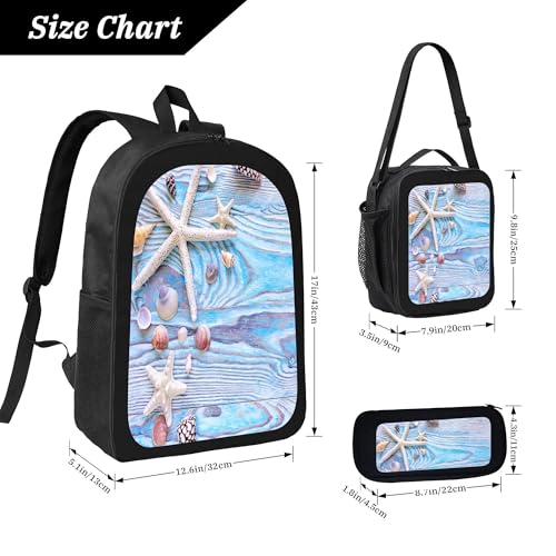 Starfish Shell Abstract 3 Pcs 17 Inches Backpack Set with Insulated Lunch Bag And Pencil Pouch Large Back Pack for Men Women Lunchbox Pencil Case Waterproof Backpacks Lunch Box 3 Piece Daypacks4
