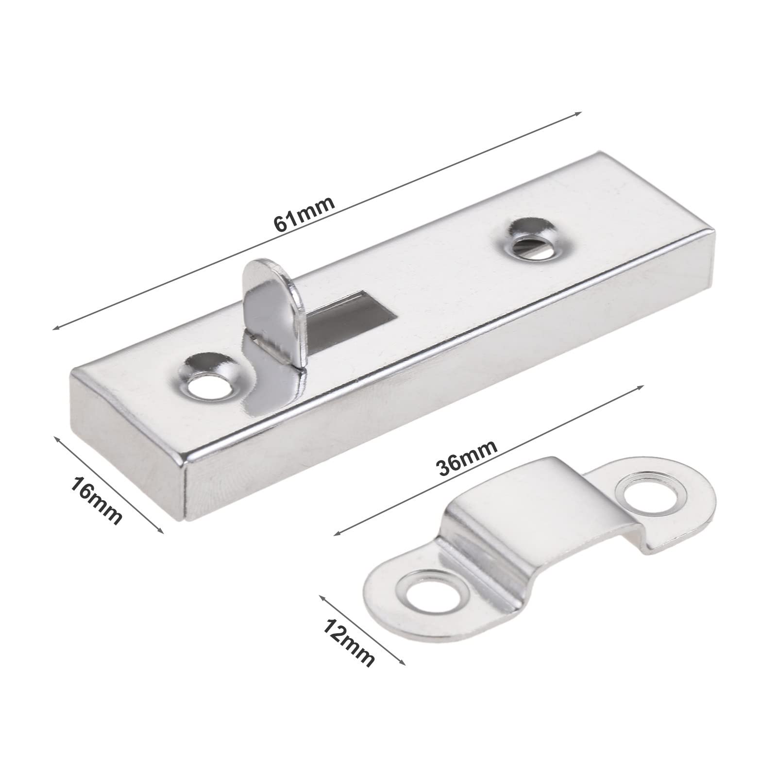 Cerradura de pestillo for puerta corredera sólida, cerrojo con cerrojo de tornillo, cerradura de seguridad for puerta de grapas, pestillo de ventana de Metal resistente cromado plateado de 61mm, tobog