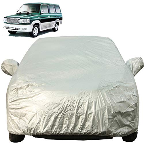 Image of Autofact Waterproof Premium Silver Matty Triple Stitched Car Body Cover with Mirror Pocket for Toyota Qualis