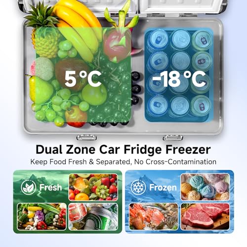 Image of BODEGA 42 Quart (40L) Portable Car Refrigerator, 12V Dual Zone Car Fridge Freezer, Lightweight Aluminum Electric Cooler with Compressor, -4F to 68F, DC /AC for Truck, RV, Camping, Van, Home Use