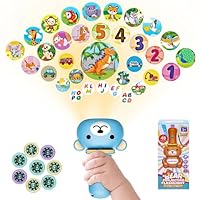 Kids Flashlight Color Projector - Torch Light and Projector with 64 Patterns - Include Dinosaur, Space & Animal Images for Bedtime & Travel Educational, Learning Light Projector Toys for Girls Boys