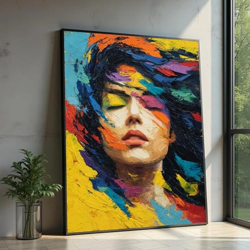 Grande toile murale abstraite 50x75 cm avec cadre intérieur bois stable