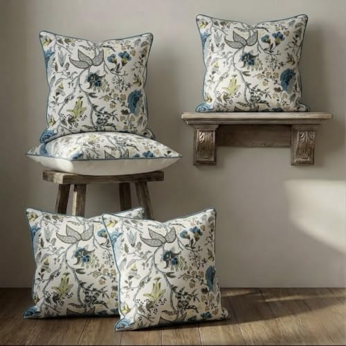 Image of Handmade Throw /Pillow Cushion Cover : 100% Cotton Fabric : High Thread Count : Set of 5