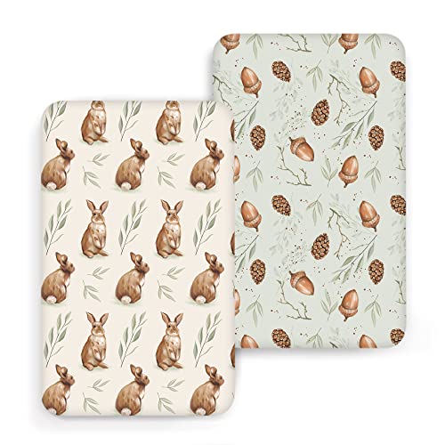 Image of ACRABROS Crib Sheets for Girl Boy: Stretchy Baby Fitted Crib Mattress Sheets Sets 2 Pack Standard Size Ultra Soft Neutral, Rabbit Nuts