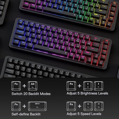 K709 Tastiera da Gioco RGB Cablate 65%, Meccanica Hot-Swap 68 Tasti, Smorzamento Rumore a 3 Strati, US Layout - Tastiera gaming - Immagine 6